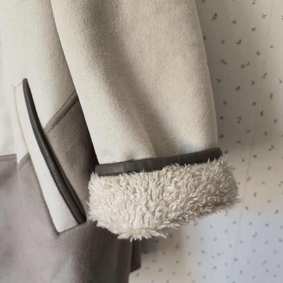 Coldwater Creek Faux Suede Fleece Lined Coat Pockets Size 3X/24 Ivory/Brown - Picture 4 of 16